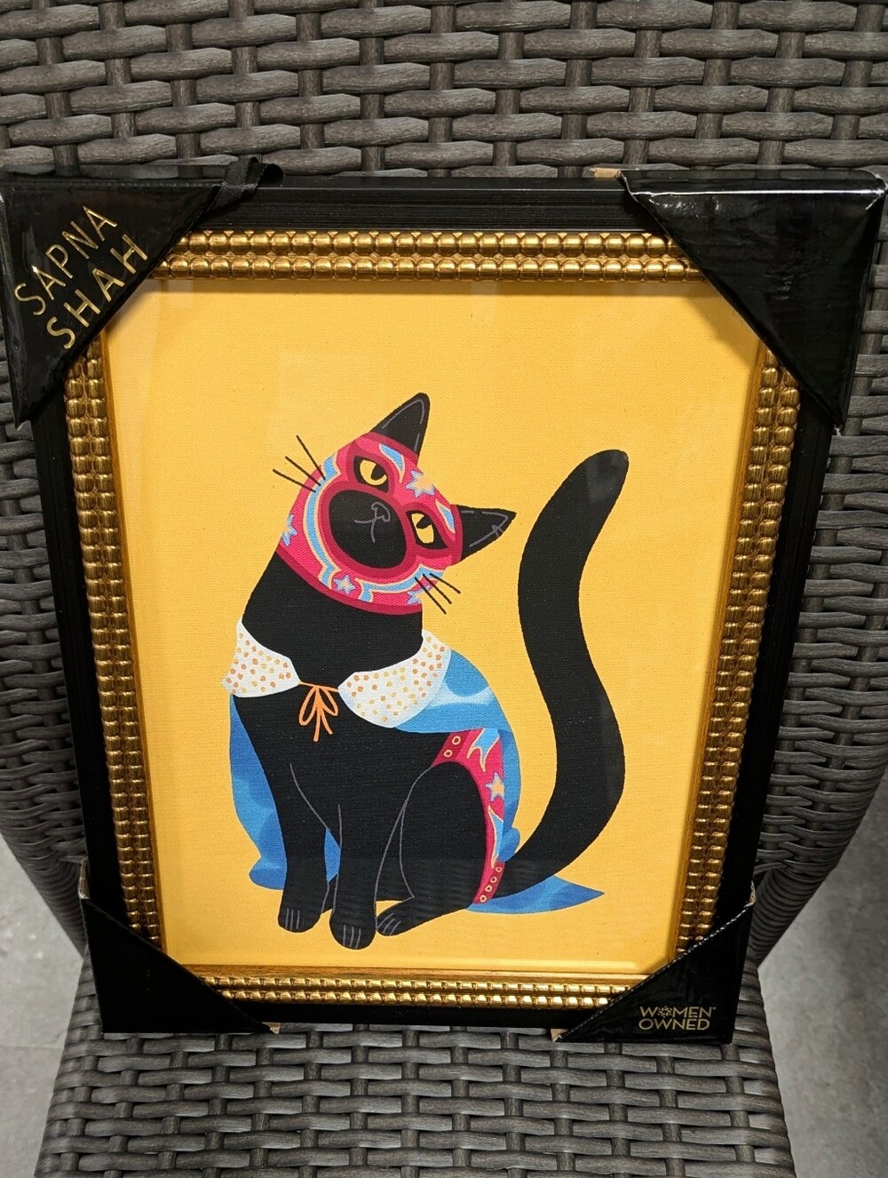 🐈‍⬛ New SAPNA SHAH Vibrant Mexican Wrestler Black Cat Framed Art Print